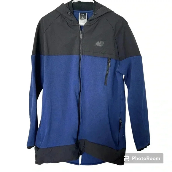 New Balance Men’s Soft Shell Full Zip Jacket Size Large Hooded Black TwoTone - Picture 1 of 7